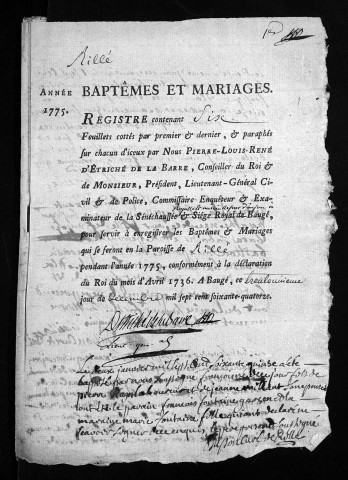 Baptêmes, mariages, 1775