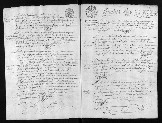 Baptêmes, mariages, sépultures, 1675