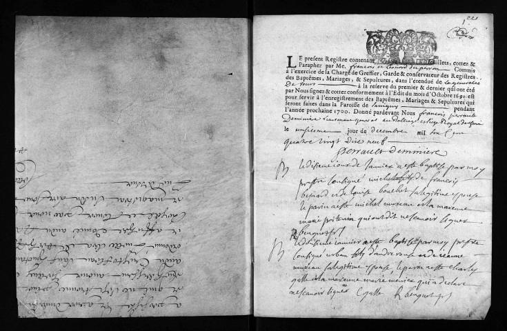 Baptêmes, mariages, sépultures, 1700