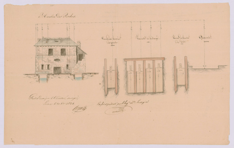 Plan parcellaire et plans des moulins du Pont Cornu et des Roches (30 octobre 1834)