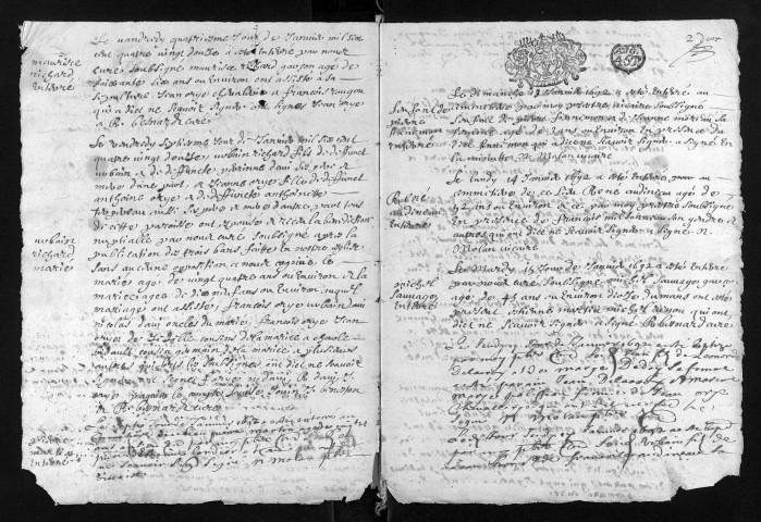 Baptêmes, mariages, sépultures, 1692