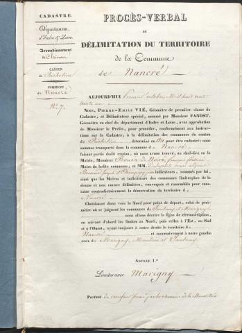 Délimitation des communes de Marigny, Nancré, Ponçay : procès-verbaux