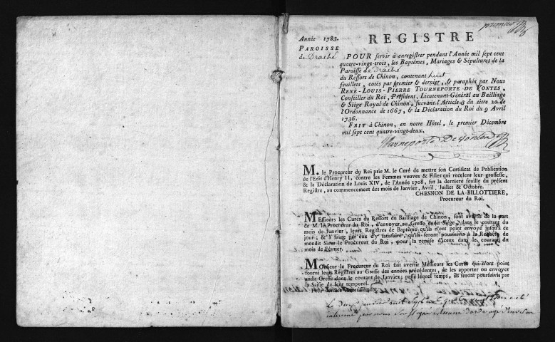 Collection du greffe. Baptêmes, mariages, sépultures, 1783