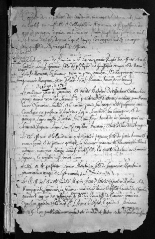 Collection du greffe. Baptêmes, mariages, sépultures, 1690-1716 - Les années 1676-1689 et 1702-1704 sont lacunaires dans cette collection