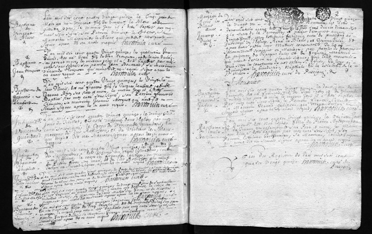 Collection communale. Baptêmes, mariages, sépultures, 1695