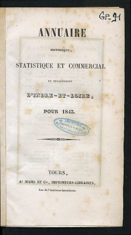 Annuaire du département de l'Indre-et-Loire - 1843.