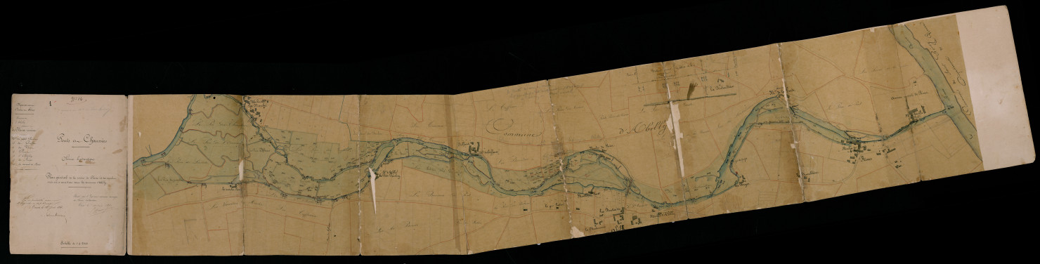 Plan général de la rivière de la Claise et des moulins situés sur ce cours d'eau dans la commune d'Abilly (10 juin 1861)
