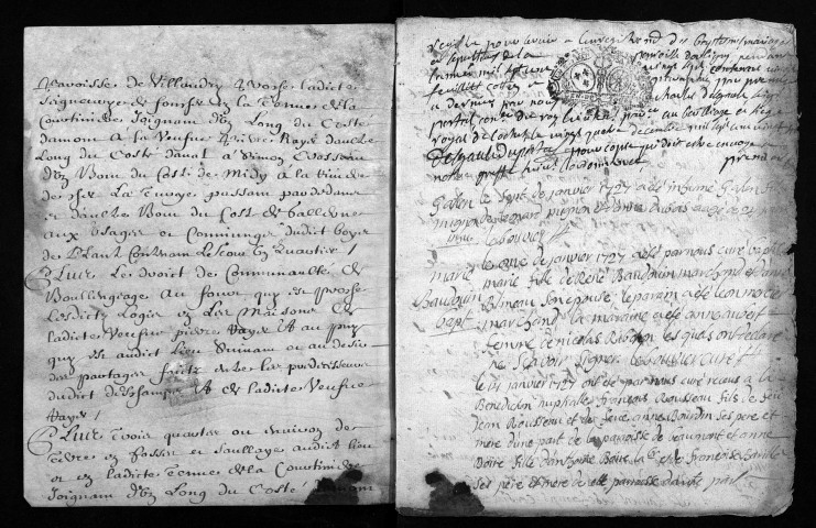 Collection du greffe. Baptêmes, mariages, sépultures, 1727