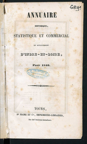 Annuaire du département de l'Indre-et-Loire - 1846.