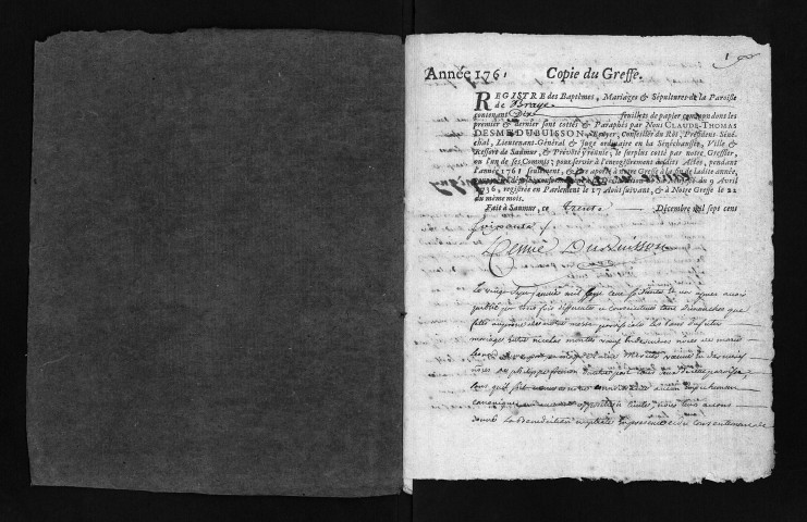 Collection du greffe. Baptêmes, mariages, sépultures, 1761