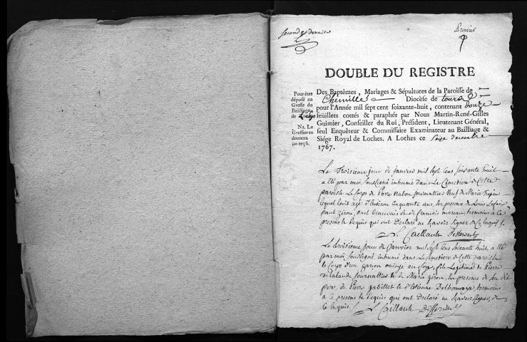 Collection du greffe. Baptêmes, mariages, sépultures, 1768