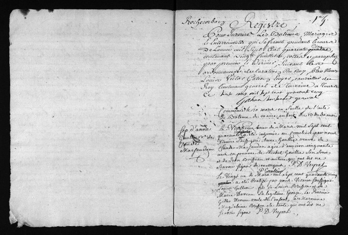 Baptêmes, mariages, sépultures, 1745