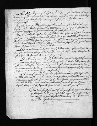 Collection du greffe. Baptêmes, mariages, sépultures, 1711-1712