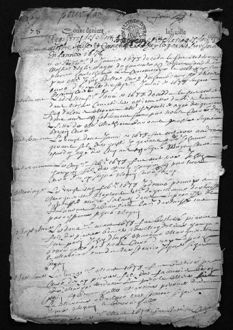 Collection du greffe. Baptêmes, mariages, sépultures, 1678 - L'année 1677 est lacunaire dans les deux collections