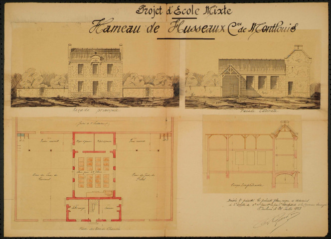 Projet d'école mixte au hameau d'Husseau : plans (1883 et 1886).