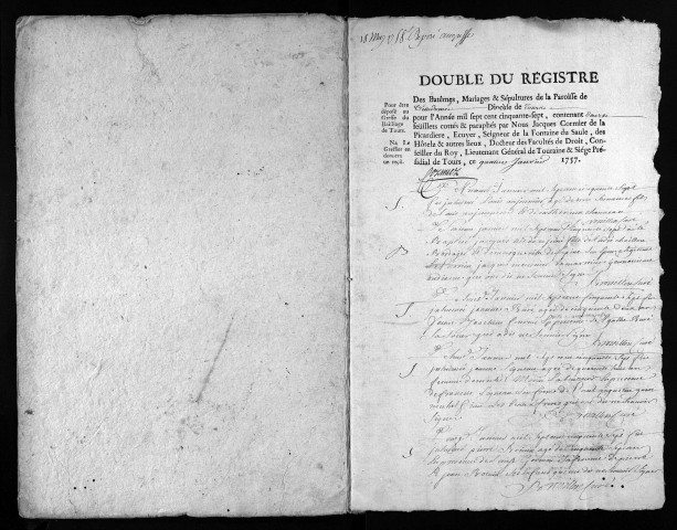 Collection du greffe. Baptêmes, mariages, sépultures, 1757