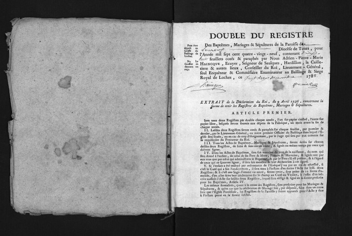 Collection du greffe. Baptêmes, mariages, sépultures, 1789