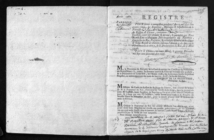 Collection du greffe. Baptêmes, mariages, sépultures, 1780