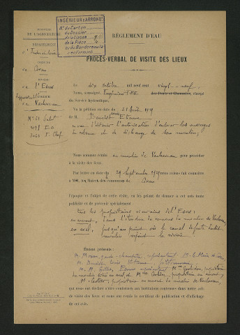 Demande d'autorisation d'enlever les ouvrages de retenue et de décharge du moulin (31 août 1929)