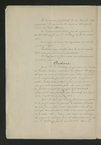 Arrêté préfectoral de mise en demeure d'exécution de travaux (20 septembre 1871)