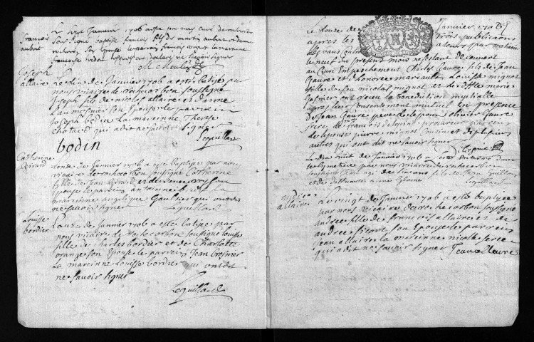 Baptêmes, mariages, sépultures, 1706