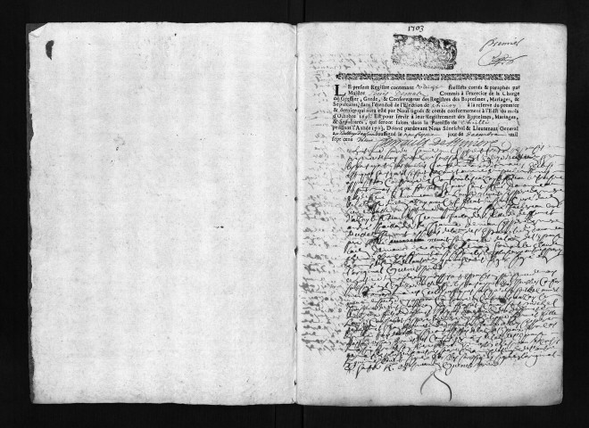 Baptêmes, mariages, sépultures, 1703