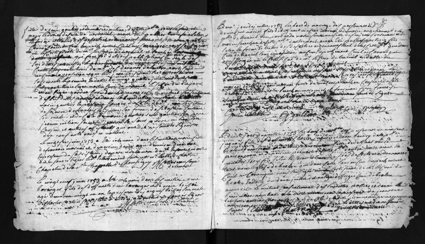 Collection du greffe. Baptêmes, mariages, sépultures, 1753-1754