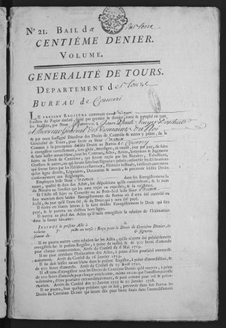 Centième denier (14 mars 1775-8 mars 1777) et insinuations suivant le tarif (14 mars-9 août 1775)