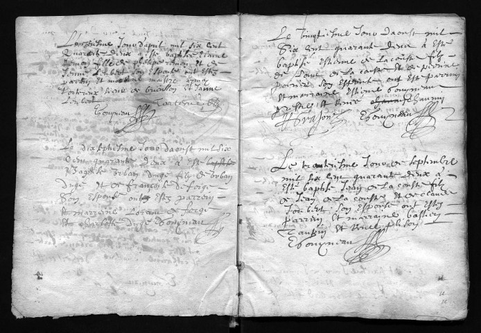 Collection communale. Baptêmes, 1642-1670 ; mariages, 1642-1674 ; sépultures, 1642-1675. Relié dans le désordre