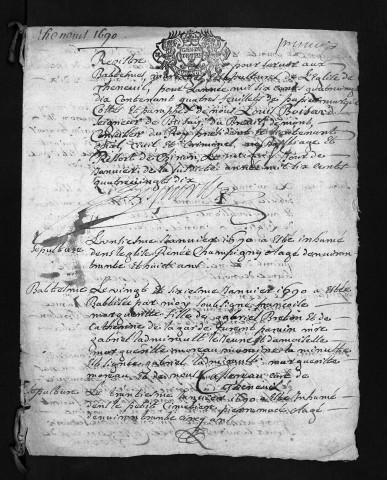 Baptêmes, mariages, sépultures, 1690