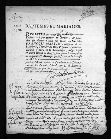 Baptêmes, mariages, 1768