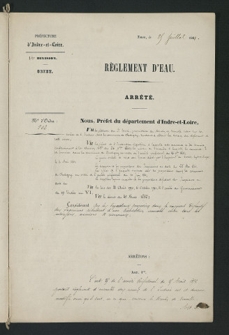 Arrêté portant règlement hydraulique (25 juillet 1861)