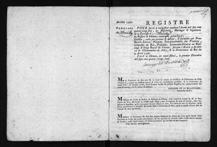 Collection du greffe. Baptêmes, mariages, sépultures, 1790