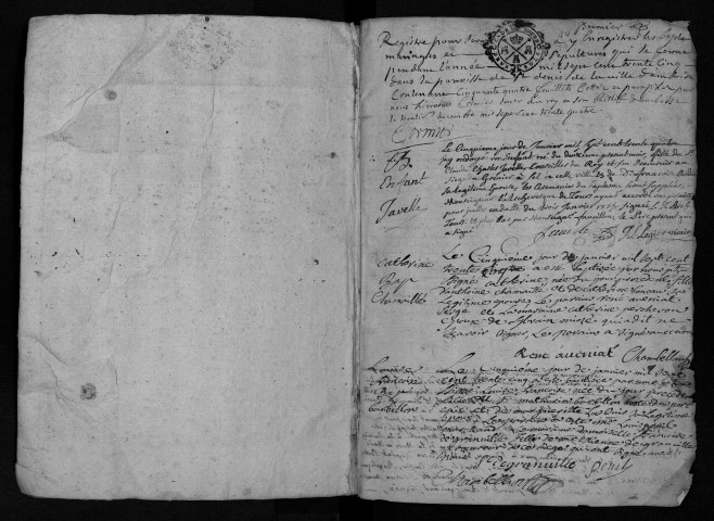 Collection communale. Baptêmes, mariages, sépultures, 1735-janvier 1736