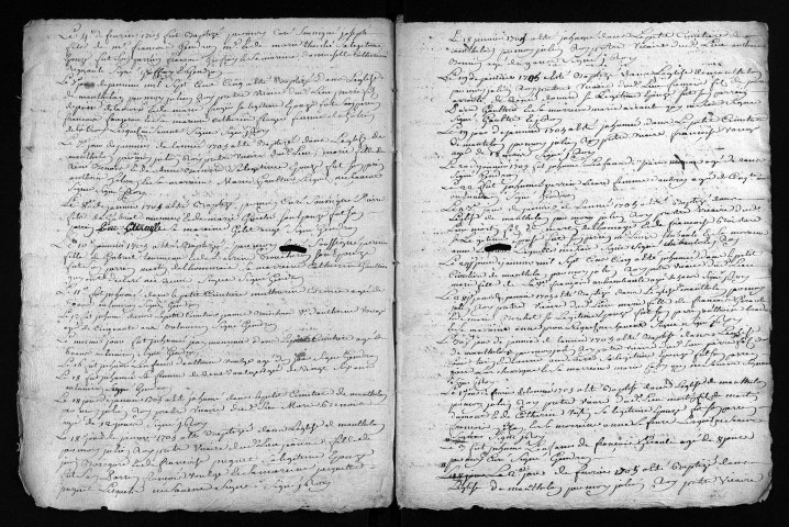 Collection du greffe. Baptêmes, mariages, sépultures, 1705