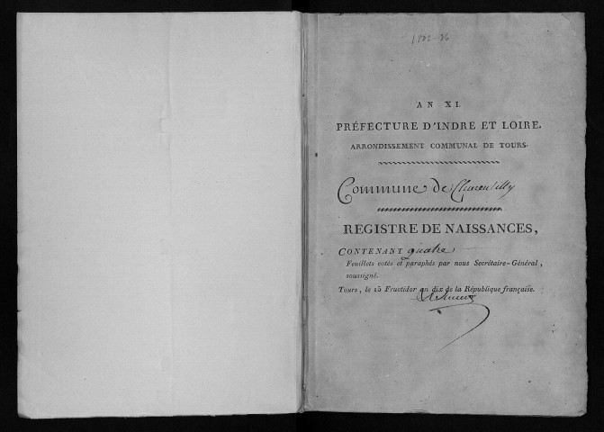 Naissances, mariages, décès, an XI-1836