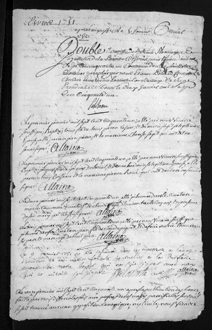 Collection du greffe. Baptêmes, mariages, sépultures, 1751