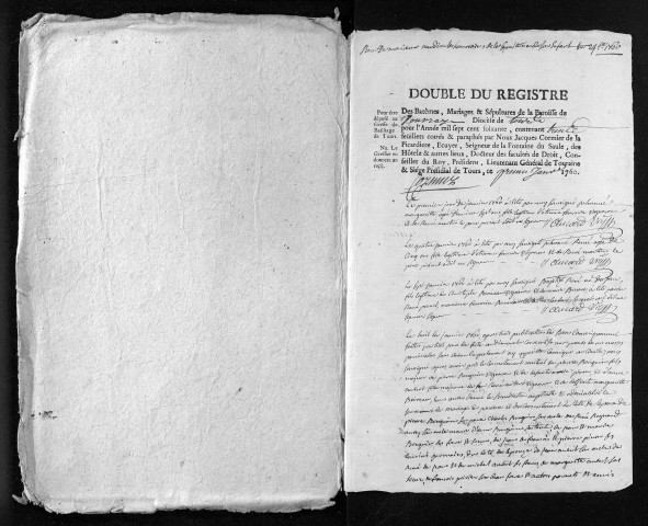 Collection du greffe. Baptêmes, mariages, sépultures, 1760