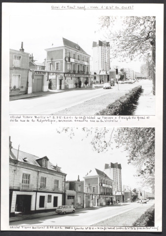 Le café hôtel à l'angle du quai et de la rue de la République ; à gauche le 50, le café hôtel porte le numéro 53 quai du Pont Neuf.