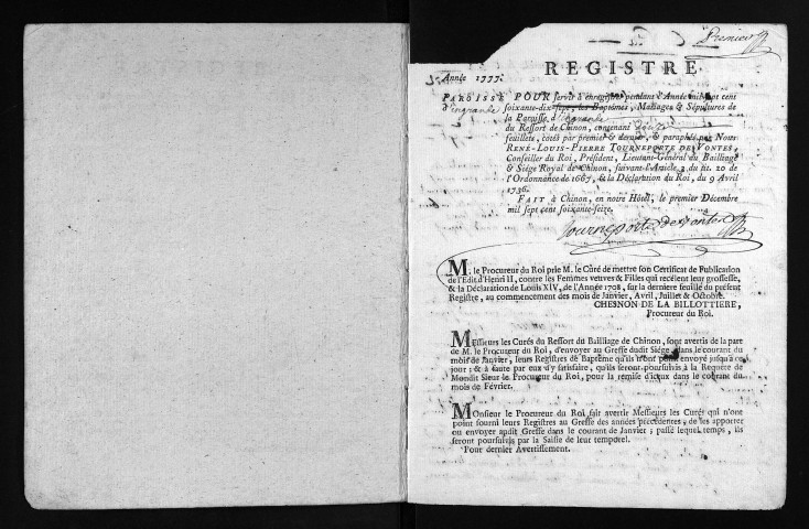 Collection du greffe. Baptêmes, mariages, sépultures, 1777-1778