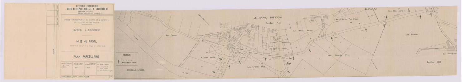 Rivière l'Aigronne, mise au profil. Plan parcellaire (octobre 1970)