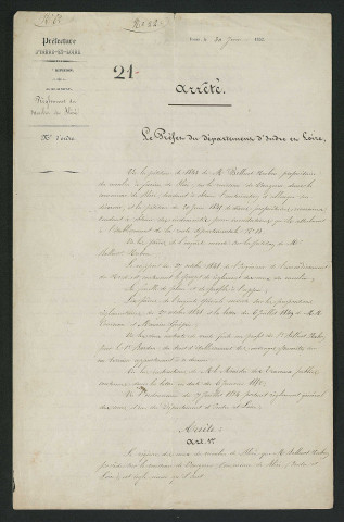 Arrêté préfectoral valant règlement d'eau (30 juin 1852)