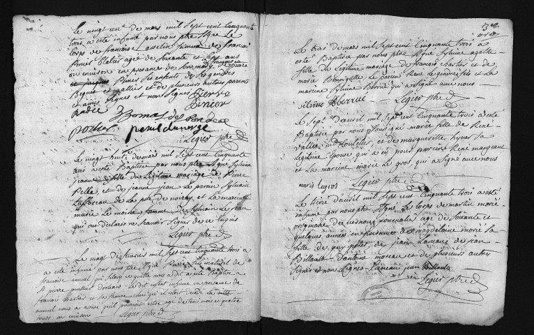 Collection du greffe. Baptêmes, mariages, sépultures, 7mars 1753-1er janvier 1754