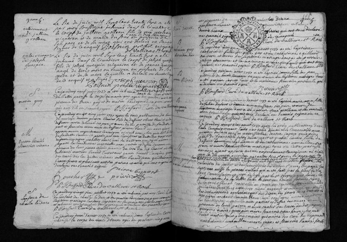 Collection communale. Baptêmes, mariages, sépultures, 1737-1743