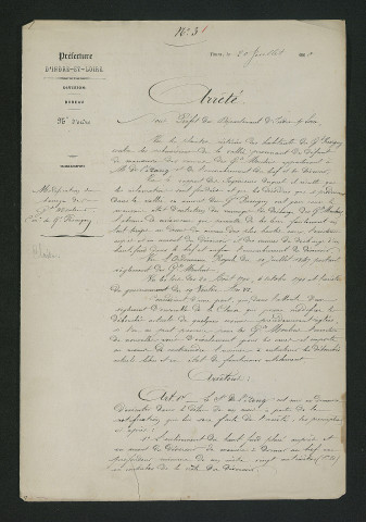 Arrêté préfectoral de mise en demeure d'exécution de travaux (20 juillet 1860)