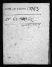 Collection du greffe. Baptêmes, mariages, sépultures, 1763