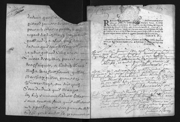 Collection du greffe. Baptêmes, mariages, sépultures, 1711 - Les années 1709-1710 sont lacunaires dans cette collection