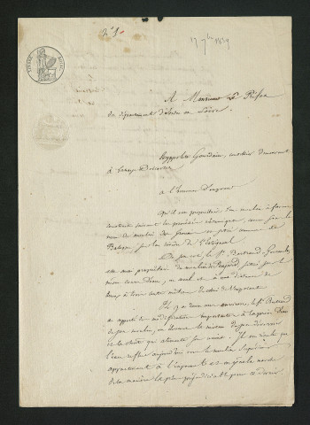 Réclamation du propriétaire du moulin de Grouais demandant le règlement du moulin de Poujard (1839-1847)