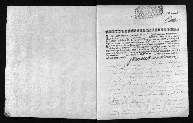 Baptêmes, mariages, sépultures, 1704