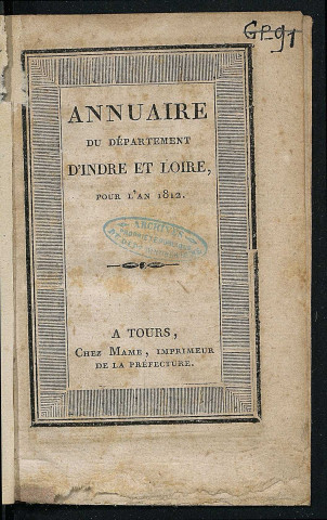 Annuaire du département de l'Indre-et-Loire - 1812.